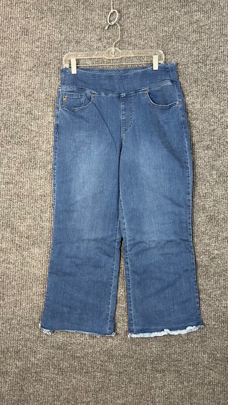 Belle Kim Gravel Jeans Womens 14 Tall Blue Medium Wash Cropped Pull On Denim